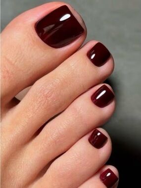 Burgundy Glossy Press-On Toenails Wine Red Pedi Nail Set